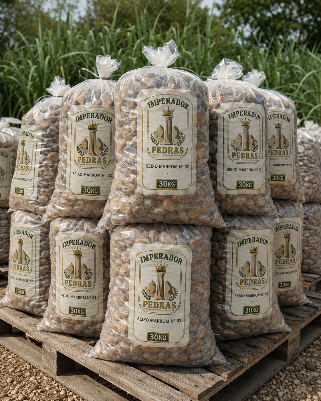 Big bags de seixo marrom prontos para entrega